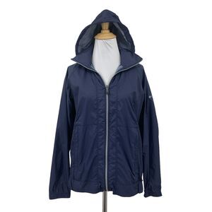 Columbia Hooded Rain Jacket Womens XS Extra Small Navy Vented Nylon Arcadia II